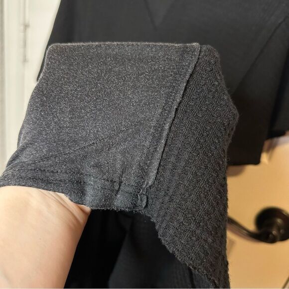 POL Black Waffle Knit Mixed Media Short Sleeve Oversized Dress Sz M Western Boho - Picture 6 of 9